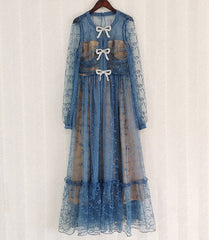 sheer embroidered midi dress with ribbon bows – Elueua