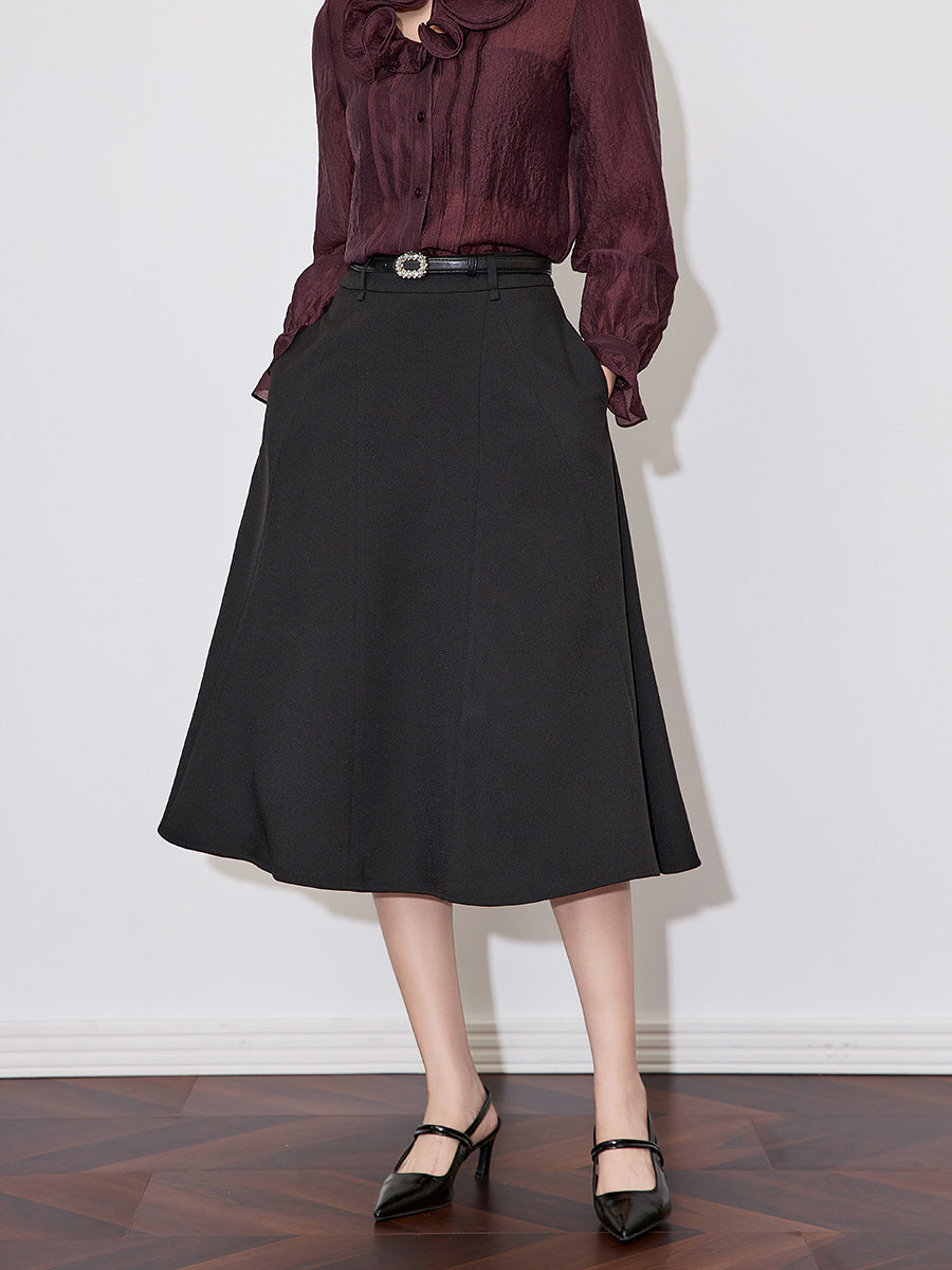 high-waist flared skirt with pearl buckle belt – CELINEL