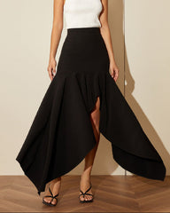 High-waisted asymmetrical skirt with ruffled hem – Nermi