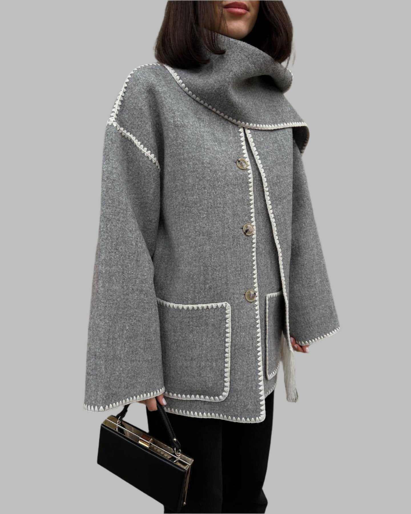 fringed cape jacket with contrast trim – Teghan