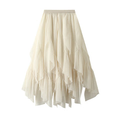 Asymmetrical ruffled mesh skirt with waterfall layers – Apilu