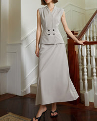 Sleeveless blazer suit with A-line skirt - Vurty