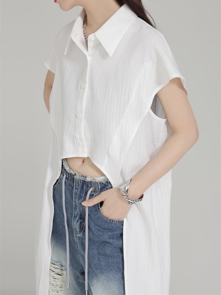 Sleeveless high-low shirt with pointed collar - Werju