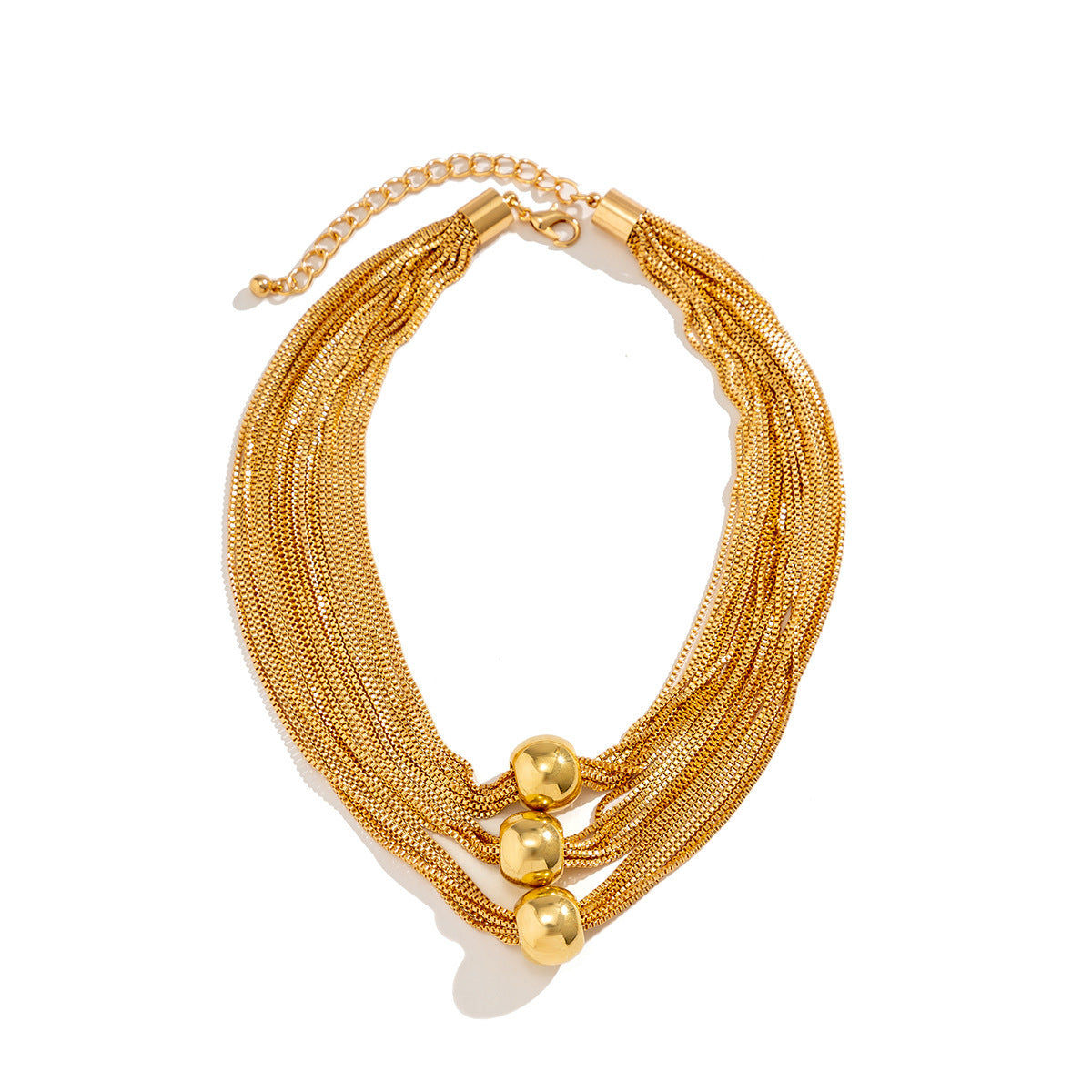 Multi-strand chain necklace with trio beads - Nhjlu
