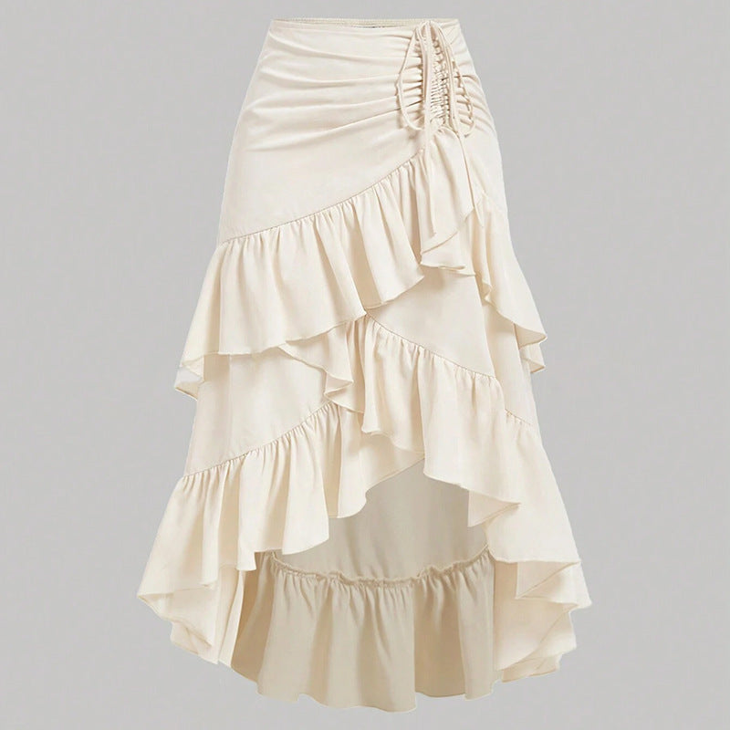 High-low ruffled midi skirt with ruched waist – Serytu