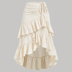 High-low ruffled midi skirt with ruched waist – Serytu
