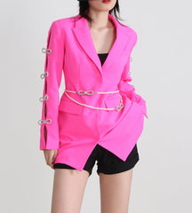 longline blazer with pearl chain and crystal bows – FAYE