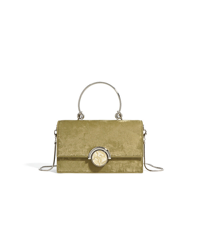 structured velvet top-handle bag with stone clasp – AMORAM