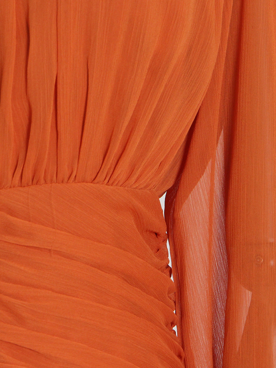 sheer ruffle-trim gown with draped bodice – Aanakec