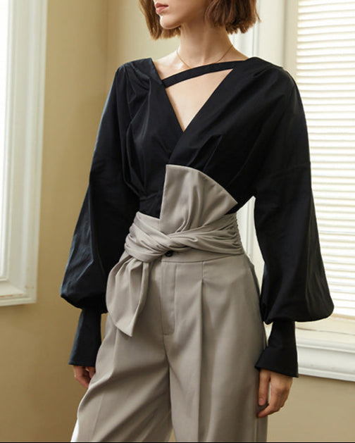 Long sleeve wrap blouse with crisscross detail - Vunti