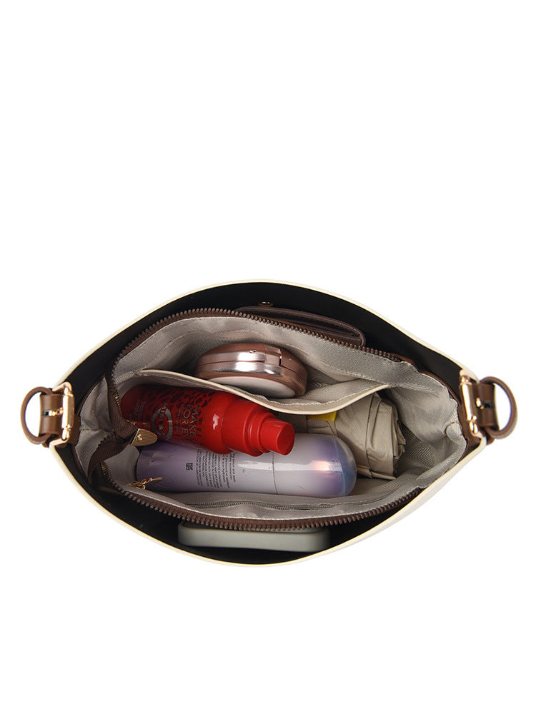 Pebbled Shoulder Bag with Buckle Flap Closure – STONE