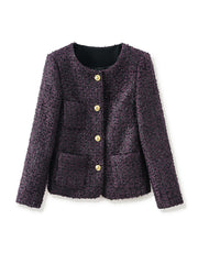 textured tweed jacket with gold buttons - VERAQ