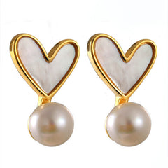 Heart-shaped stud earrings with pearl drop - Alkro
