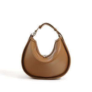 crescent-shaped leather shoulder bag with top zip – OLIVEA