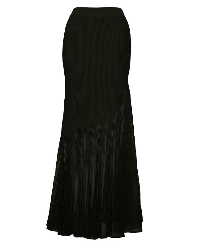 Ribbed knit mermaid skirt with pleated sheer hem - Zinma