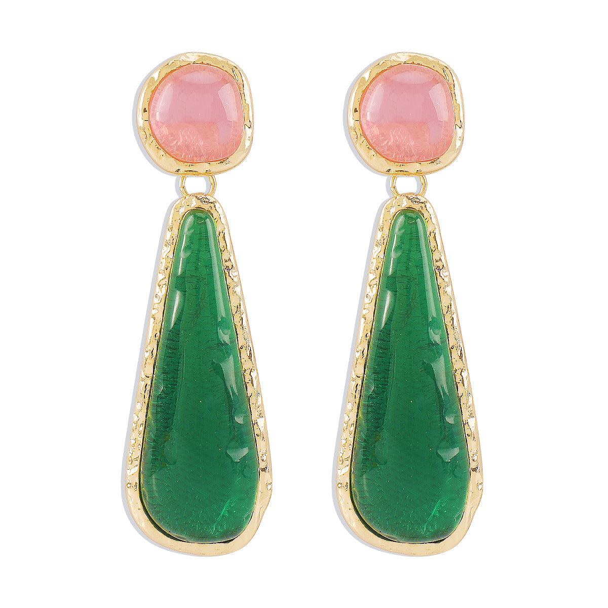 abstract drop earrings with green enamel and pink crystal – VERDE