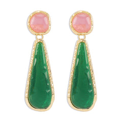 abstract drop earrings with green enamel and pink crystal – VERDE