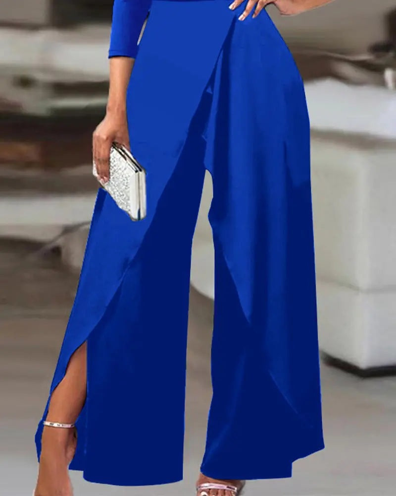 one-shoulder draped jumpsuit with front overlay - PONXSA