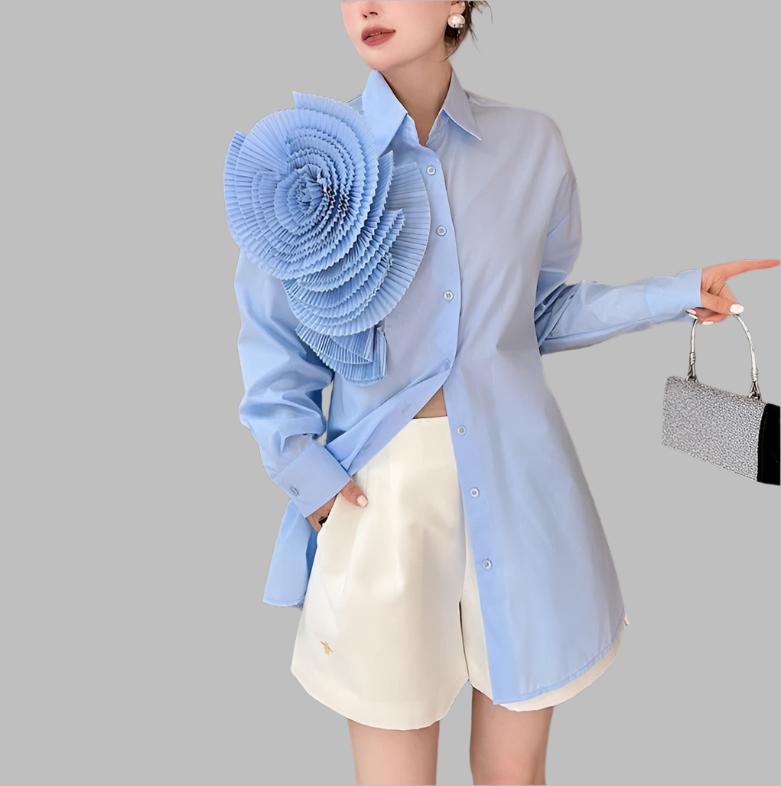 long-sleeve shirt with oversized pleated shoulder detail – Tavvi