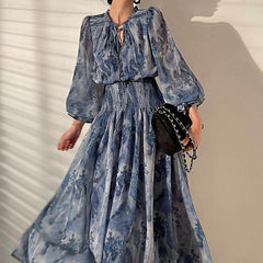 floral print chiffon maxi dress with smocked waist – ESALA