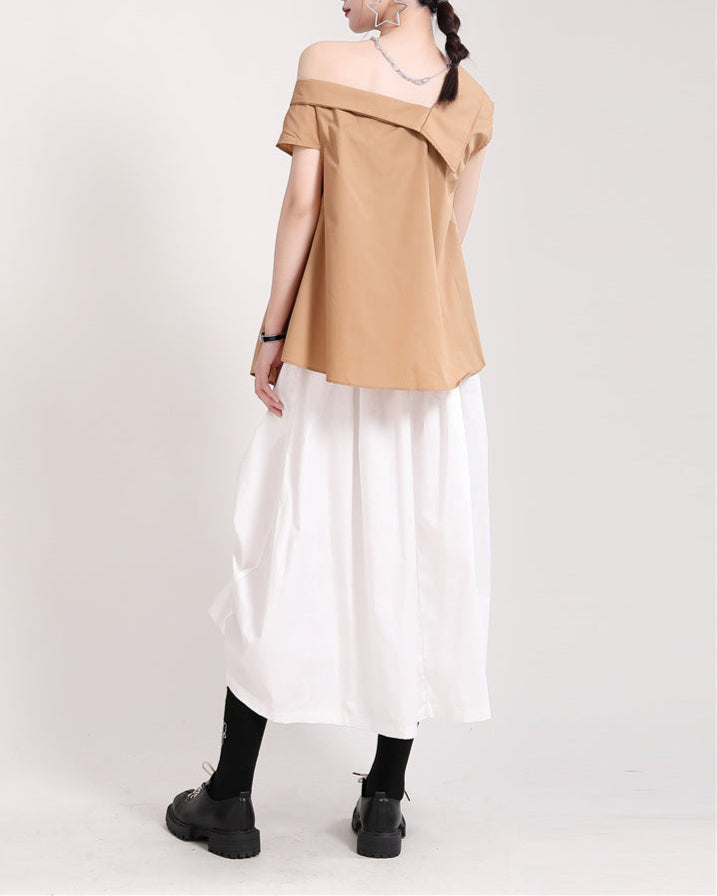 One-shoulder buttoned shirt with gathered waist - Zertu