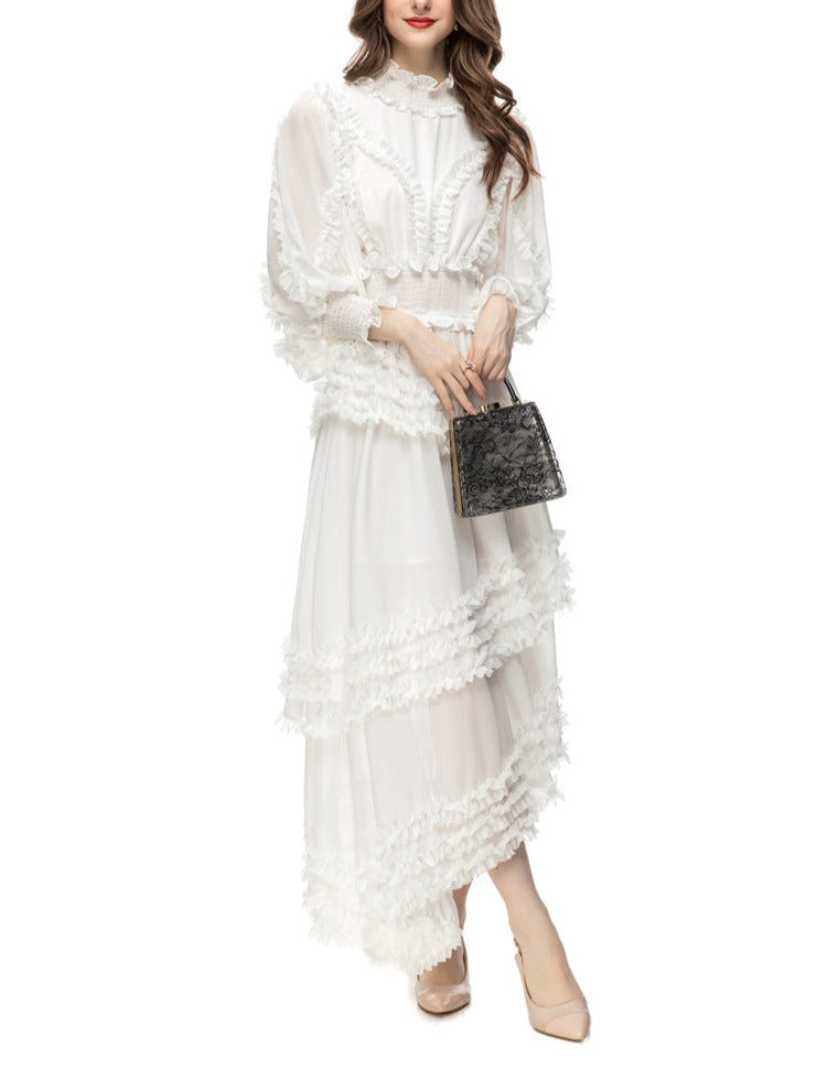 ruffled asymmetrical chiffon dress in emerald – Tharisha