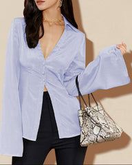 V-neck buttoned blouse with bell sleeves - Suvri