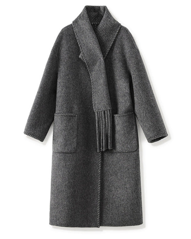 wool-blend coat with ribbed scarf collar - GREYSONY