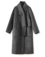 wool-blend coat with ribbed scarf collar - GREYSONY