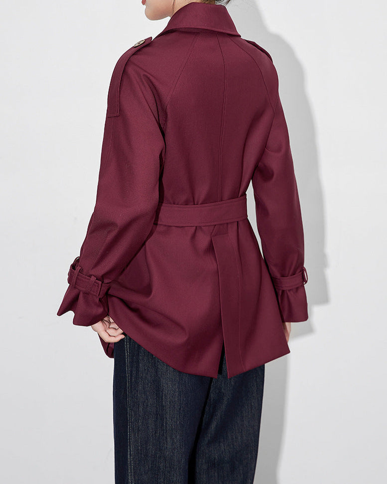 double-breasted short trench jacket with tie belt - ARYAB