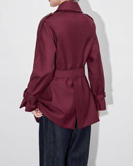 double-breasted short trench jacket with tie belt - ARYAB