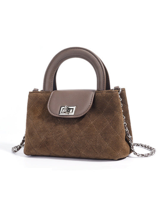 quilted suede top-handle bag with leather flap - TESSLA