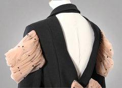 longline tailored blazer with draped tulle sleeves - Evisss