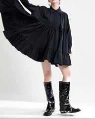 long-sleeve ruffle mini dress with shirt collar - REINAX