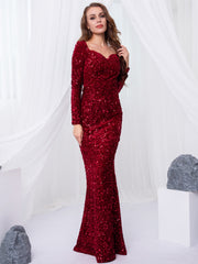 long-sleeve mermaid gown with silver sequins – Tieve