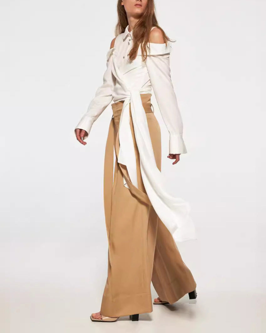 cold-shoulder wrap blouse with waist tie – SERENA