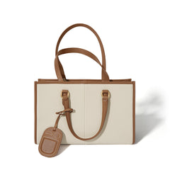 structured tote bag with contrast handles and tag charm - ELENRA