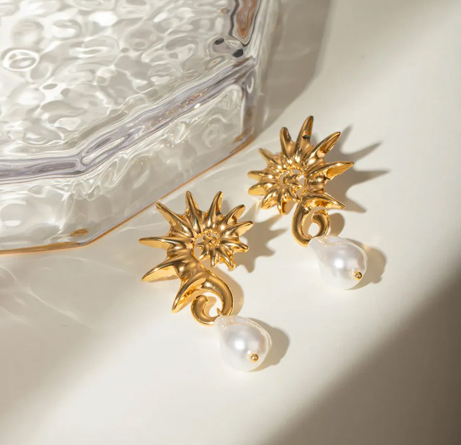 sunburst pearl drop earrings - AUVRA