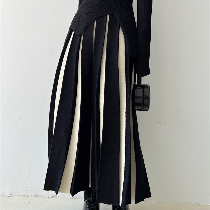 Multicolor Pleated Knitted Skirt - Notji