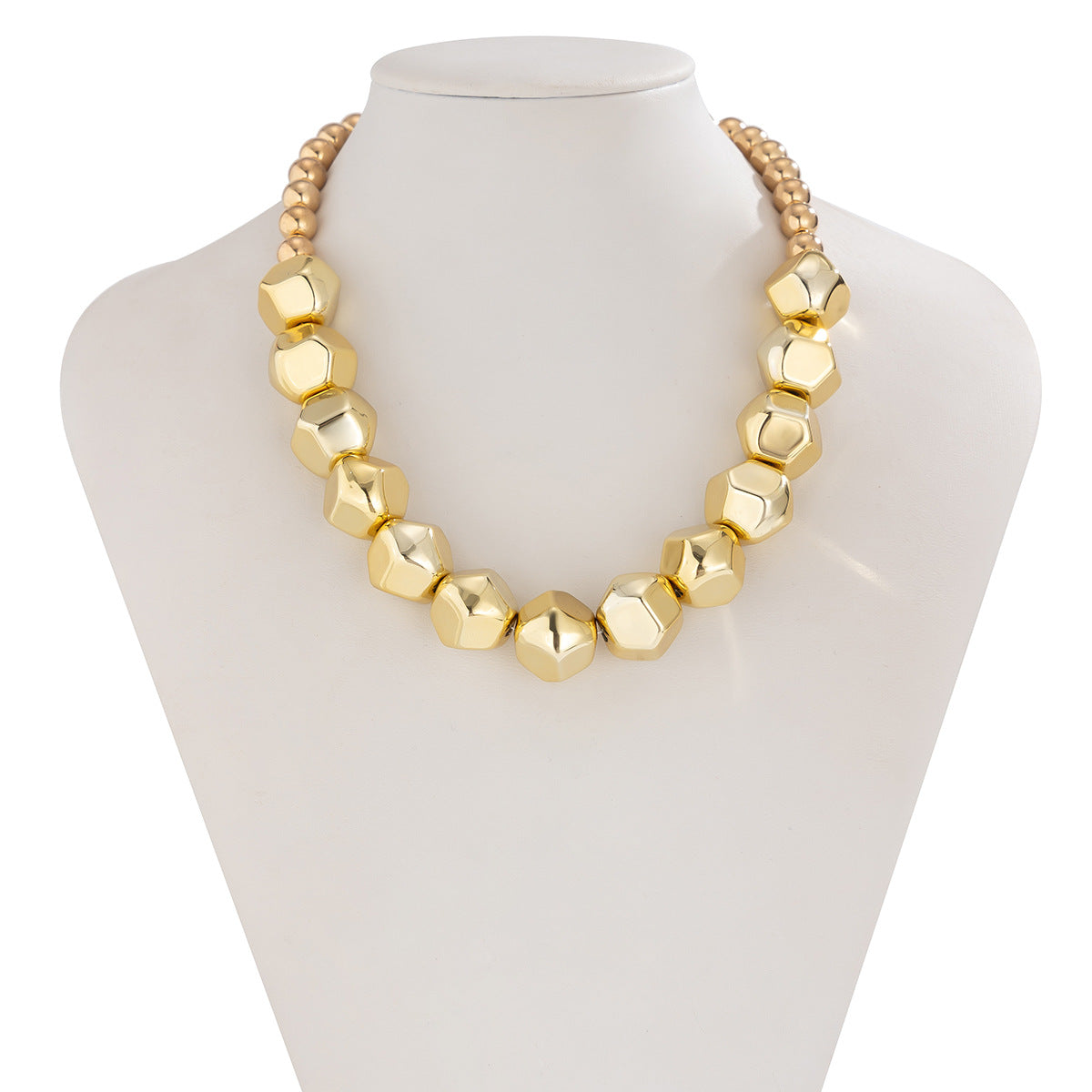 Chunky hexagon bead necklace with glossy gold finish – Nalzu