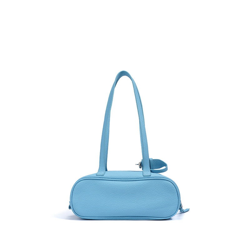 mini shoulder bag in sky blue pebbled leather – AZURA