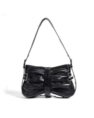 belted ruched shoulder bag with double buckle detail – ODETTEX