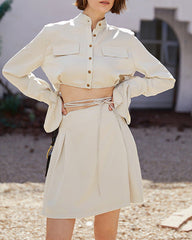 Cropped utility shirt with lace-up mini skirt - Surwi