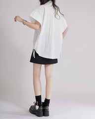 Button-up shirt with ruffled sleeves and embellished neckline - Sirti