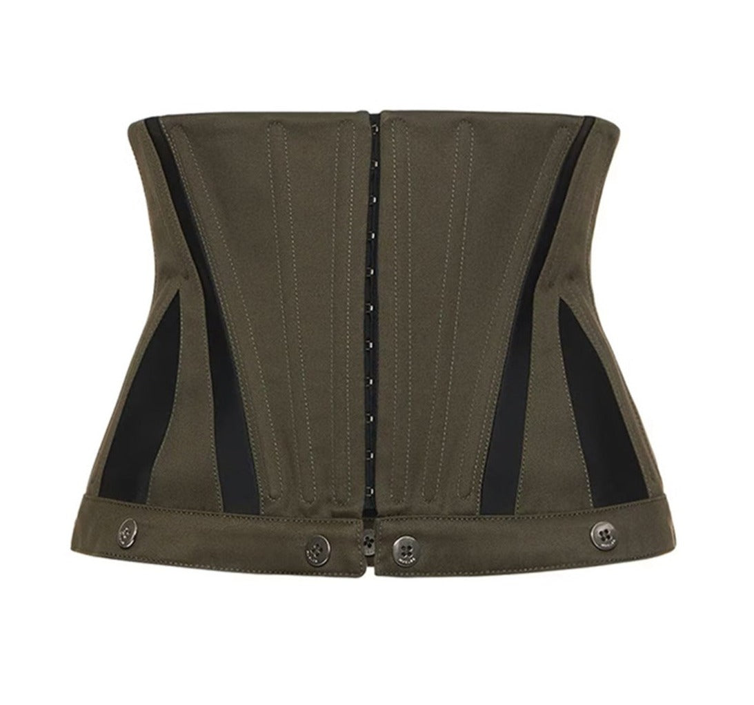 off-shoulder leather corset top with cargo pants – Felicitas