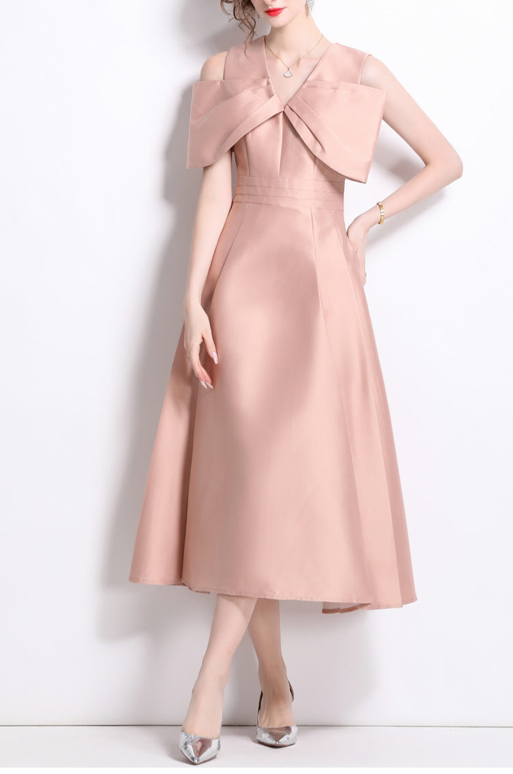 off-shoulder A-line dress with oversized bow – CELIVNE