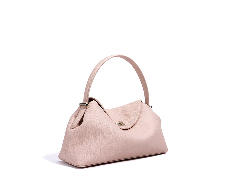 curved-top leather shoulder bag with silver twist lock – NOLA