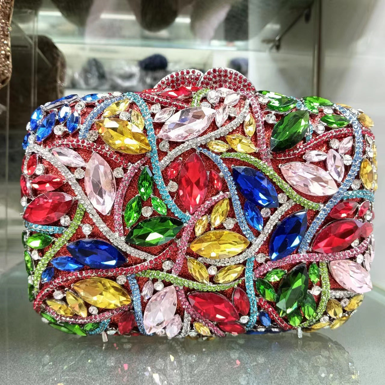 crystal embellished clutch with floral design - Enduri