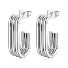 Ribbed U-shaped hoop earrings in gold & silver – Nasqa