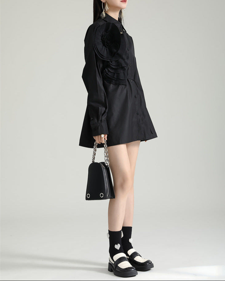 Long Sleeve Shirt with Oversized Folded Flower - Bursi